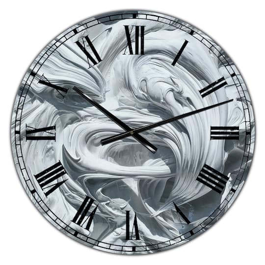 Designart Waves of White Gray Paint Large Modern Wall Clock